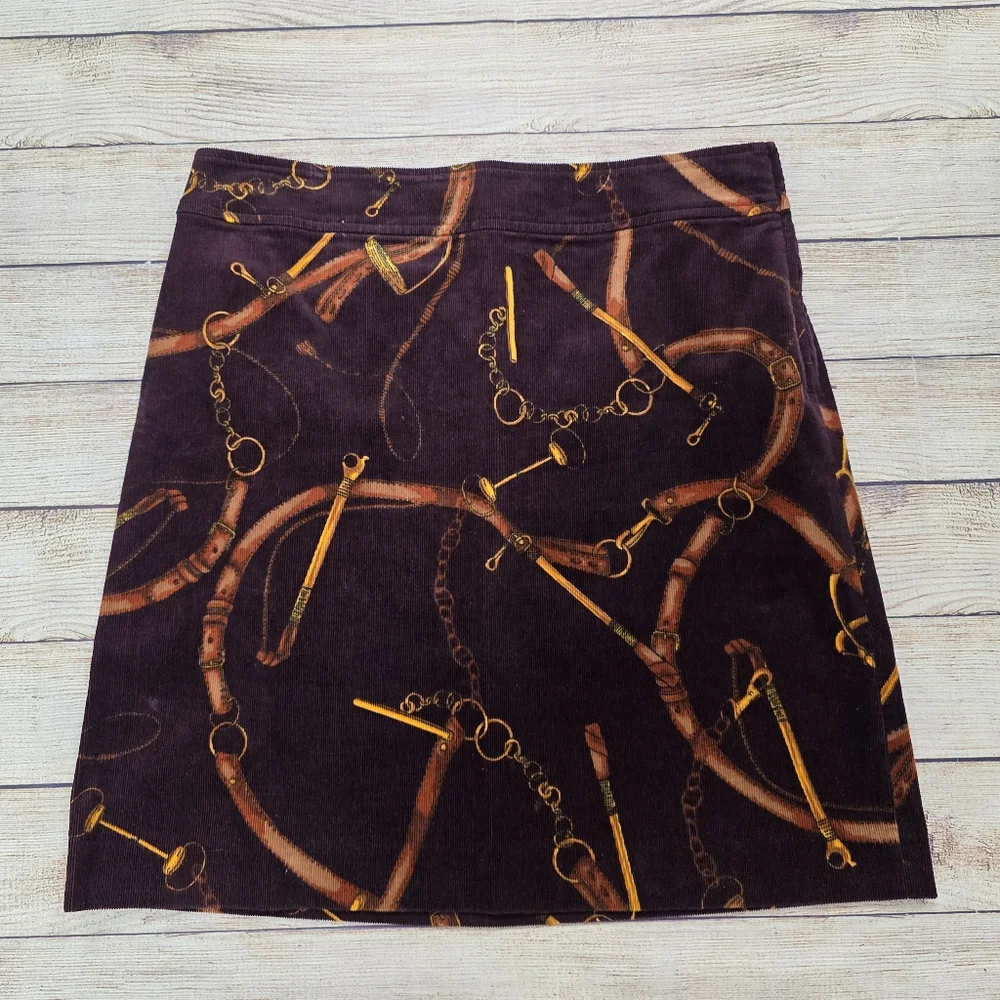 TALBOTS CORDUROY‎ A-LINE SKIRT EQUESTRIAN PRINT SIZE 8 PETITE
